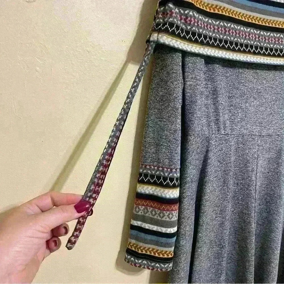 Boho Dress Women's Boat Neck Drawstring Ruched Long Sleeve Geometric size M - Picture 8 of 13